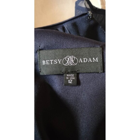 Betsy & Adam Illusion Mesh Long Sleeve Scuba Crepe Mermaid Gown “Natalie” Sz 12 - Picture 7 of 13